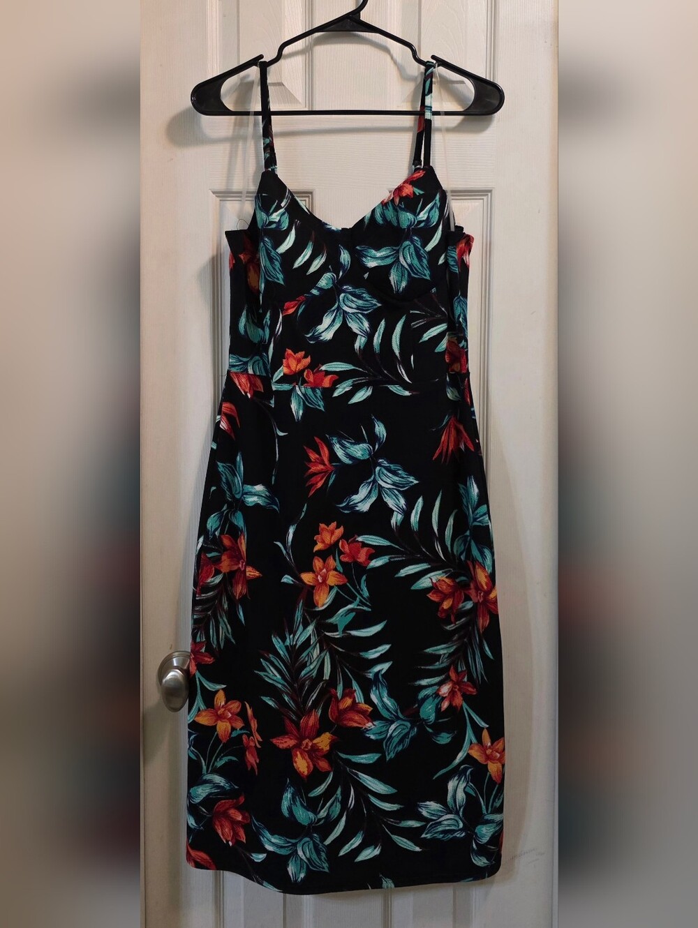NWOT- No Boundaries Black Tropical Floral Slip Midi Dress